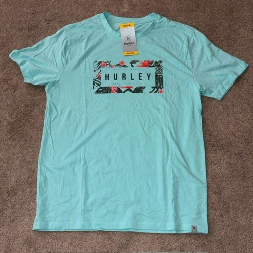 Hurley Shirt Medium Celadon Green Floral Graphic Short Sleeve New With Tag Mens